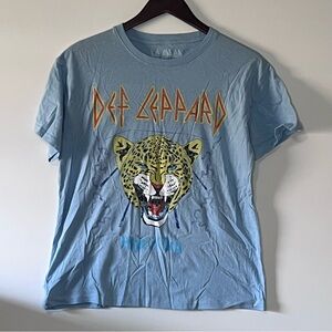 Def Leppard High ‘n’ Dry Tee Blue Band Shirt Big Leopard Rock Music Size Small